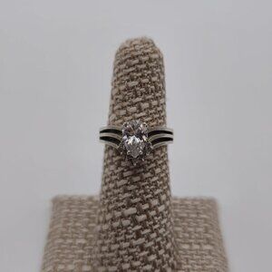 Size 6 Sterling Silver Tarnished Pear Cubic Zirconia Ring A1868